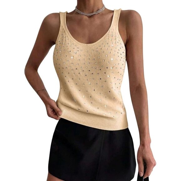 Apricot Knitted Sweater With Rhinestone Embellishment - Picture 4 of 4